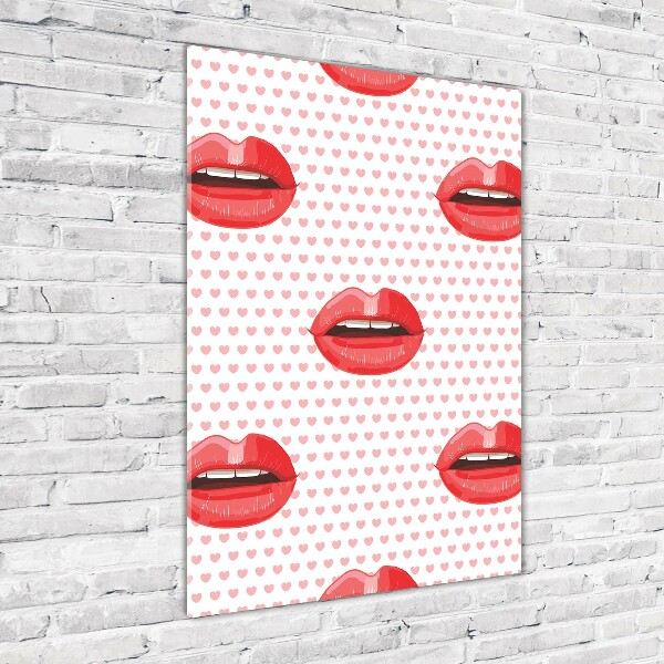 Cuadro decorativo en cristal con canto pulido vertical labios rojos
