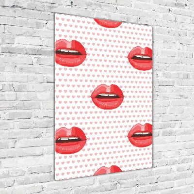 Cuadro decorativo en cristal con canto pulido vertical labios rojos