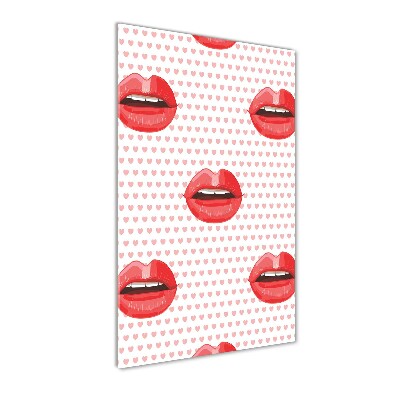 Cuadro decorativo en cristal con canto pulido vertical labios rojos