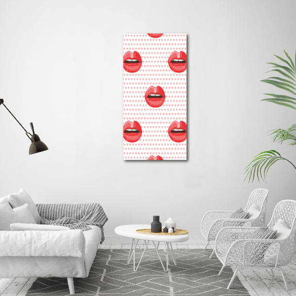Cuadro decorativo en cristal con canto pulido vertical labios rojos