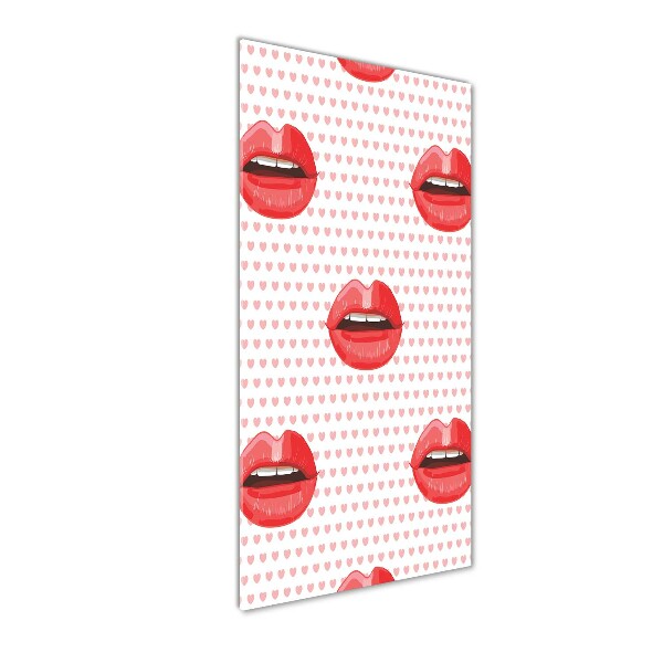 Cuadro decorativo en cristal con canto pulido vertical labios rojos