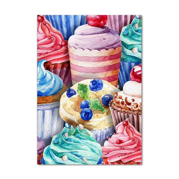 Cuadro de vidrio templado 4mm para pared vertical Cupcakes coloridos