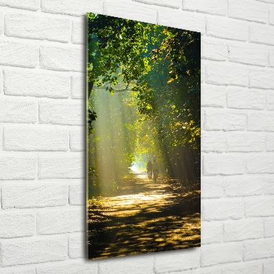 Cuadro de cristal moderno efecto brillo vertical Camino en el bosque