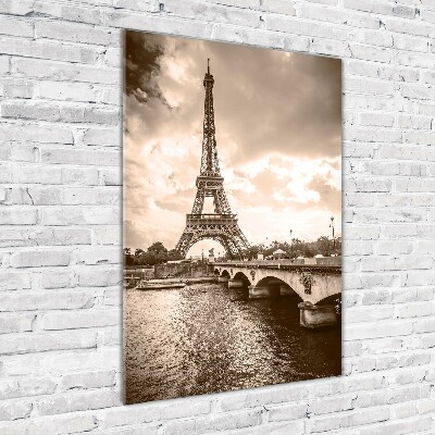 Cuadro decorativo en cristal con canto pulido vertical Torre Eiffel de París