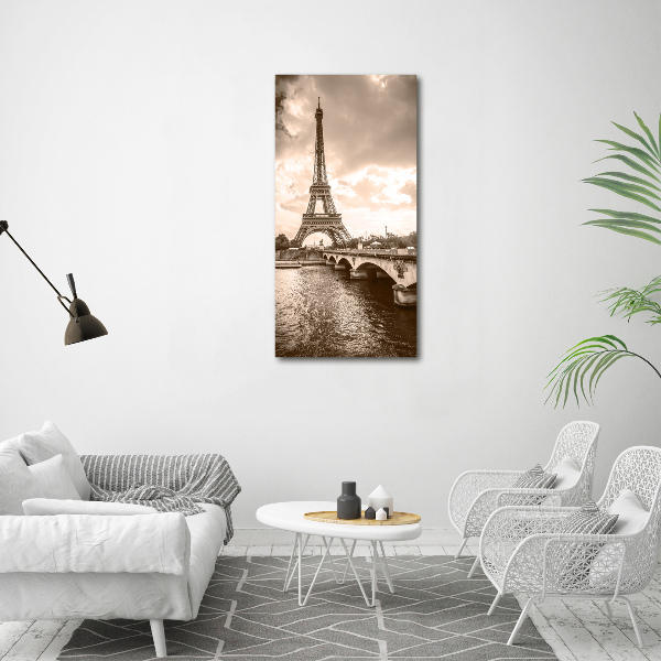 Cuadro decorativo en cristal con canto pulido vertical Torre Eiffel de París