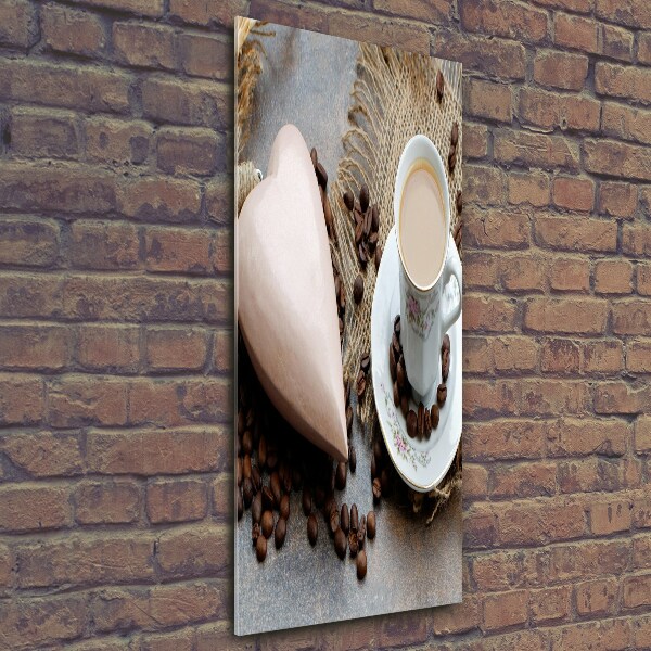 Cuadro de vidrio templado 4mm para pared vertical Café y corazón