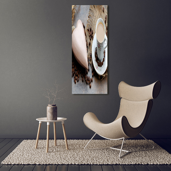 Cuadro de vidrio templado 4mm para pared vertical Café y corazón
