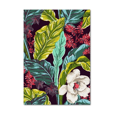 Cuadro de cristal moderno efecto brillo vertical flores tropicales