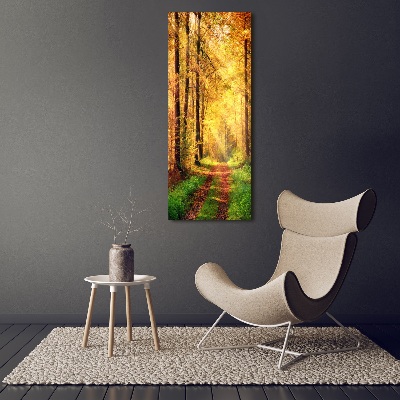 Fotocuadro de cristal elegante para hogar vertical Bosque en otoño