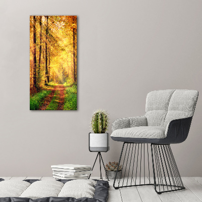 Fotocuadro de cristal elegante para hogar vertical Bosque en otoño