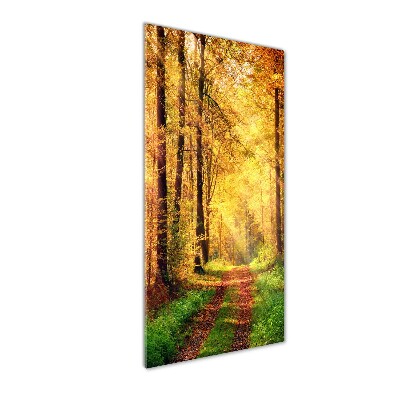 Fotocuadro de cristal elegante para hogar vertical Bosque en otoño