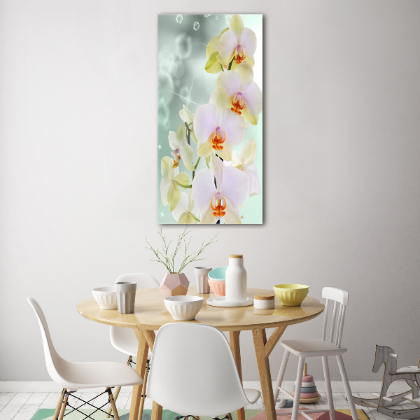 Cuadro de cristal moderno efecto brillo vertical Orquídea