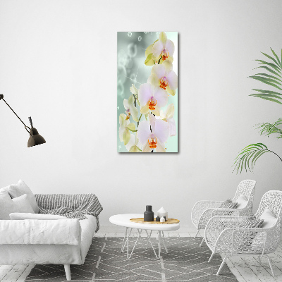Cuadro de cristal moderno efecto brillo vertical Orquídea