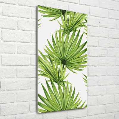 Cuadro decorativo en cristal con canto pulido vertical hojas tropicales