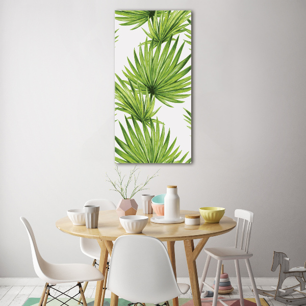 Cuadro decorativo en cristal con canto pulido vertical hojas tropicales
