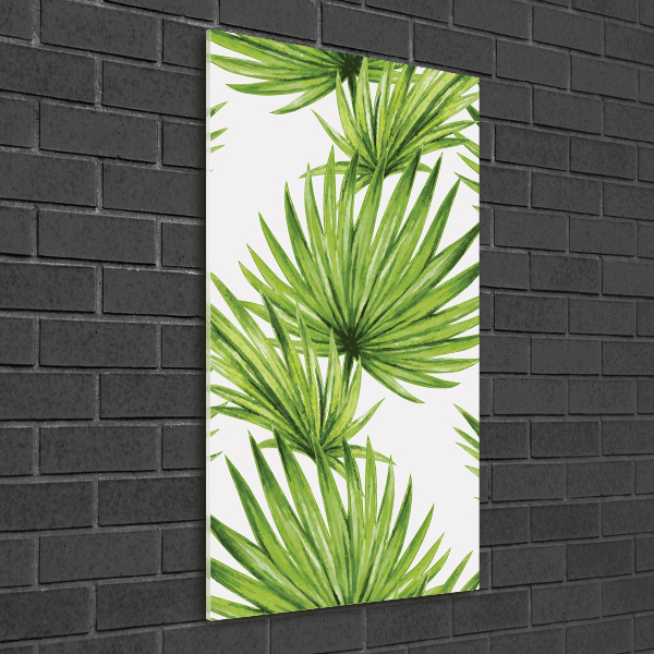 Cuadro decorativo en cristal con canto pulido vertical hojas tropicales