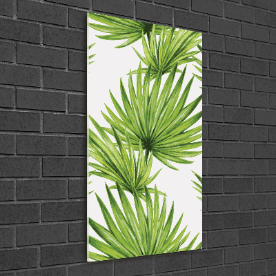 Cuadro decorativo en cristal con canto pulido vertical hojas tropicales