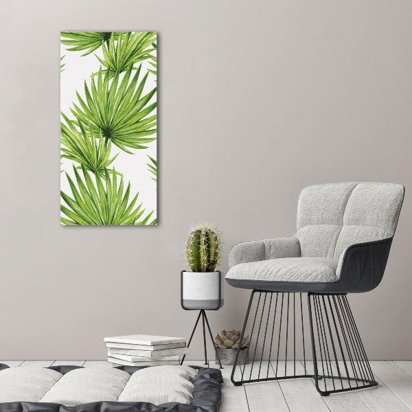Cuadro decorativo en cristal con canto pulido vertical hojas tropicales