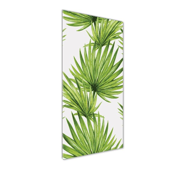 Cuadro decorativo en cristal con canto pulido vertical hojas tropicales