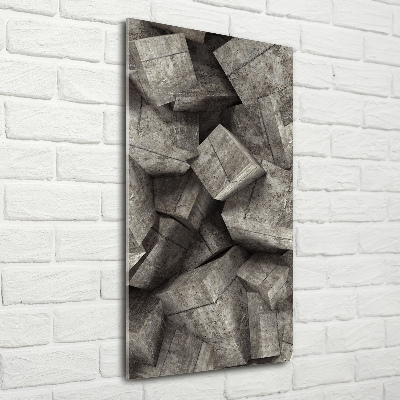 Cuadro de cristal moderno efecto brillo vertical Cubos de hormigón