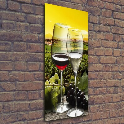 Cuadro decorativo en cristal con canto pulido vertical Vino y uvas