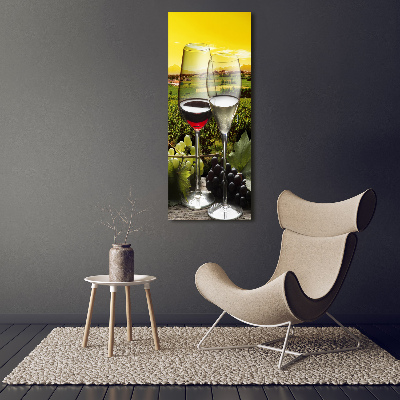 Cuadro decorativo en cristal con canto pulido vertical Vino y uvas