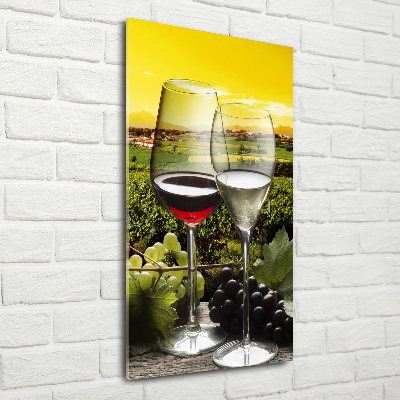 Cuadro decorativo en cristal con canto pulido vertical Vino y uvas