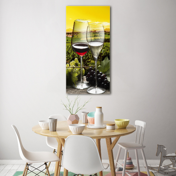 Cuadro decorativo en cristal con canto pulido vertical Vino y uvas