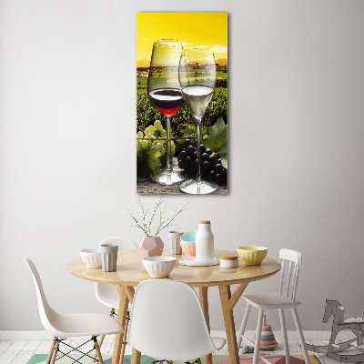 Cuadro decorativo en cristal con canto pulido vertical Vino y uvas