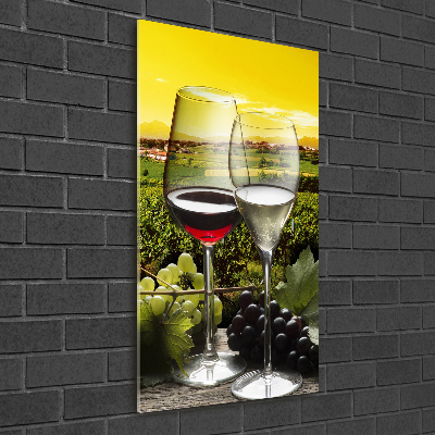 Cuadro decorativo en cristal con canto pulido vertical Vino y uvas