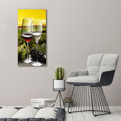 Cuadro decorativo en cristal con canto pulido vertical Vino y uvas