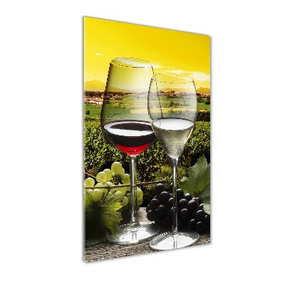 Cuadro decorativo en cristal con canto pulido vertical Vino y uvas
