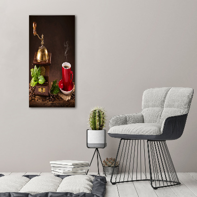 Cuadro decorativo en cristal con canto pulido vertical Molinillo de café