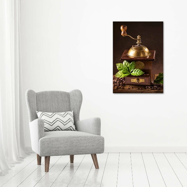 Cuadro decorativo en cristal con canto pulido vertical Molinillo de café
