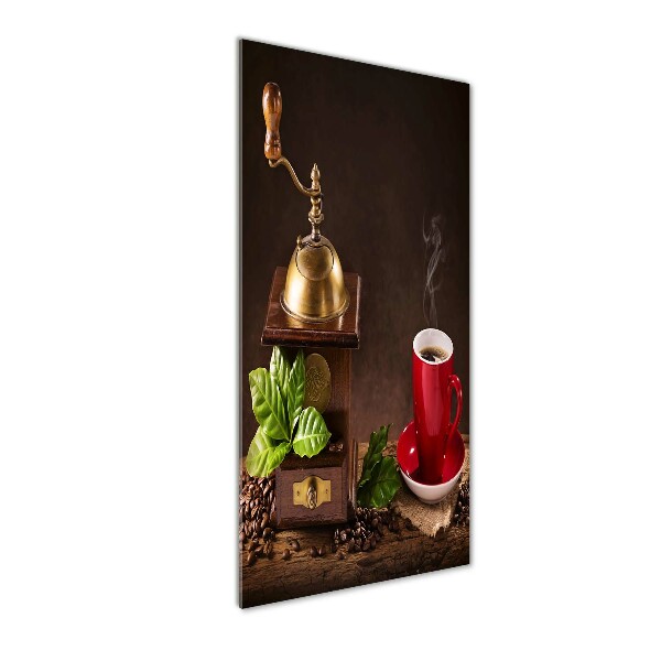 Cuadro decorativo en cristal con canto pulido vertical Molinillo de café