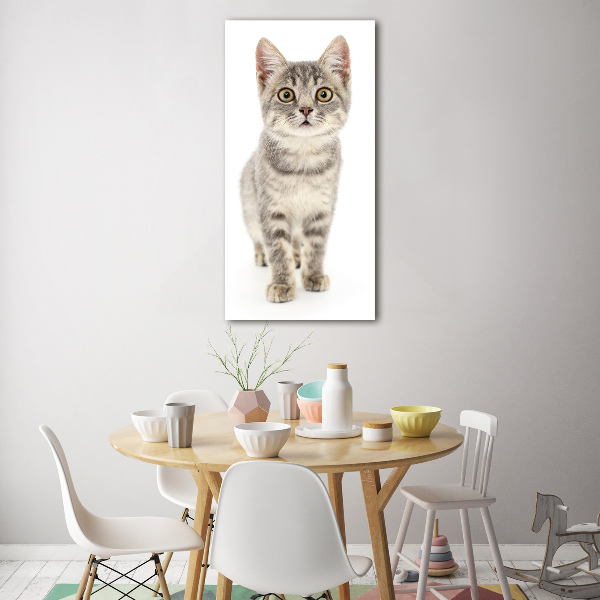 Fotocuadro de cristal elegante para hogar vertical gato gris