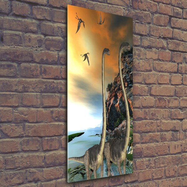 Cuadro de cristal moderno efecto brillo vertical Dinosaurios