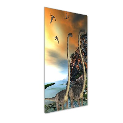 Cuadro de cristal moderno efecto brillo vertical Dinosaurios