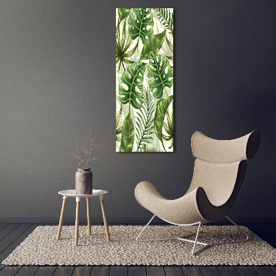 Fotocuadro de cristal elegante para hogar vertical hojas tropicales