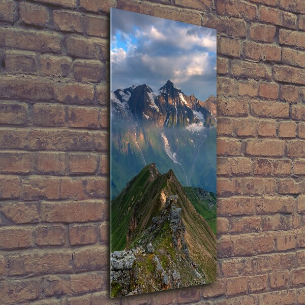 Cuadro decorativo en cristal con canto pulido vertical picos de montaña
