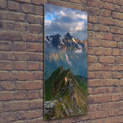 Cuadro decorativo en cristal con canto pulido vertical picos de montaña