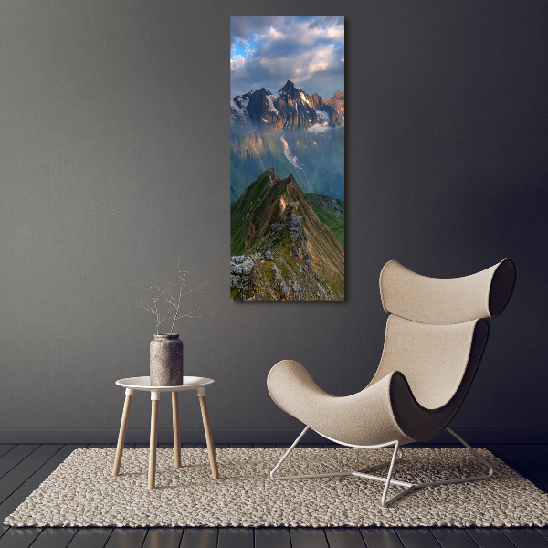 Cuadro decorativo en cristal con canto pulido vertical picos de montaña