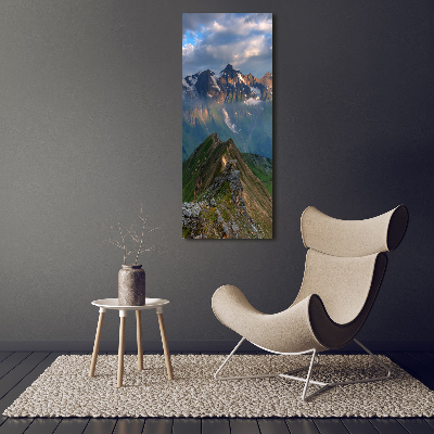 Cuadro decorativo en cristal con canto pulido vertical picos de montaña