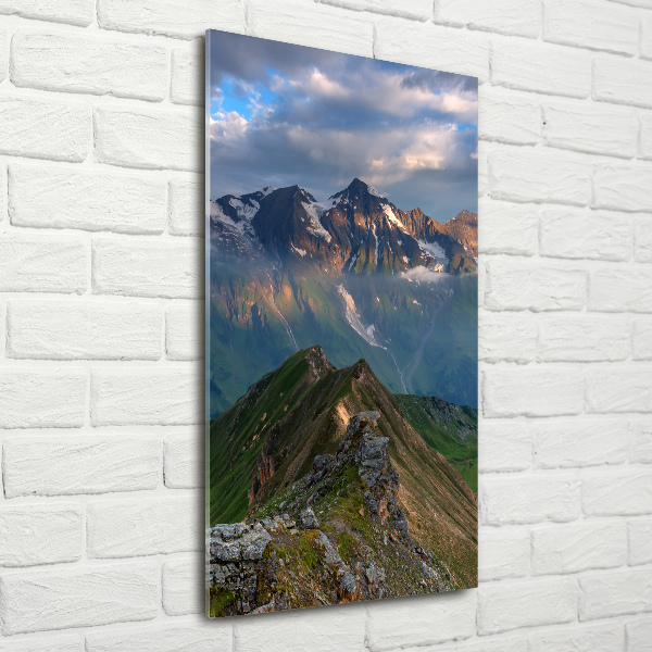 Cuadro decorativo en cristal con canto pulido vertical picos de montaña