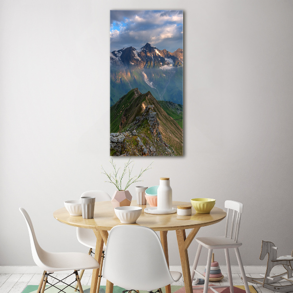 Cuadro decorativo en cristal con canto pulido vertical picos de montaña