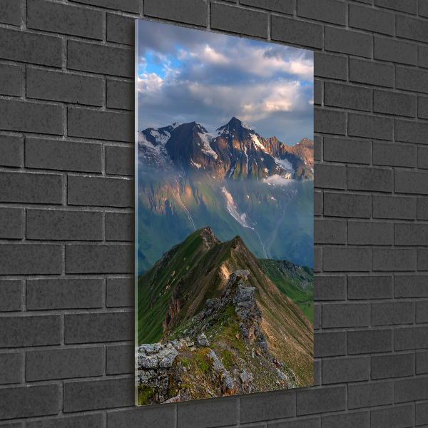 Cuadro decorativo en cristal con canto pulido vertical picos de montaña