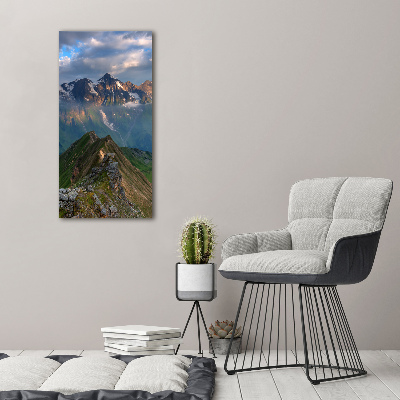 Cuadro decorativo en cristal con canto pulido vertical picos de montaña