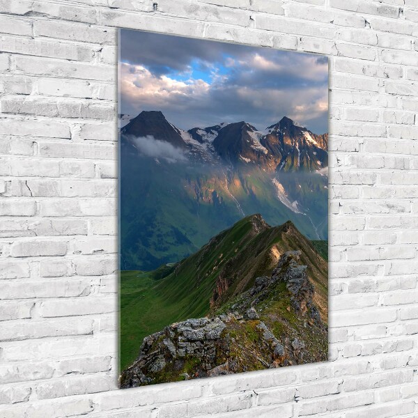 Cuadro decorativo en cristal con canto pulido vertical picos de montaña