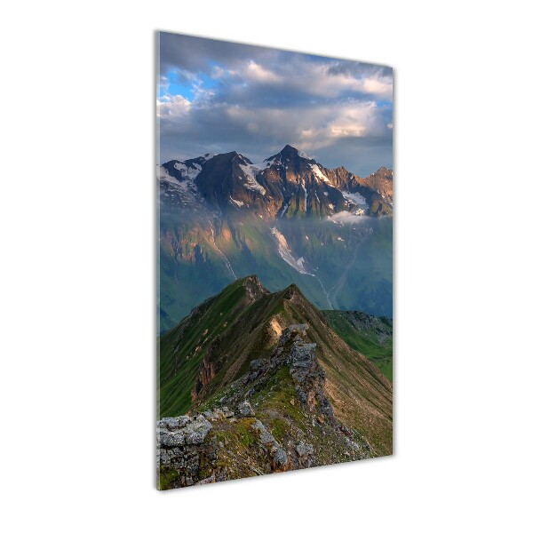 Cuadro decorativo en cristal con canto pulido vertical picos de montaña