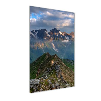 Cuadro decorativo en cristal con canto pulido vertical picos de montaña